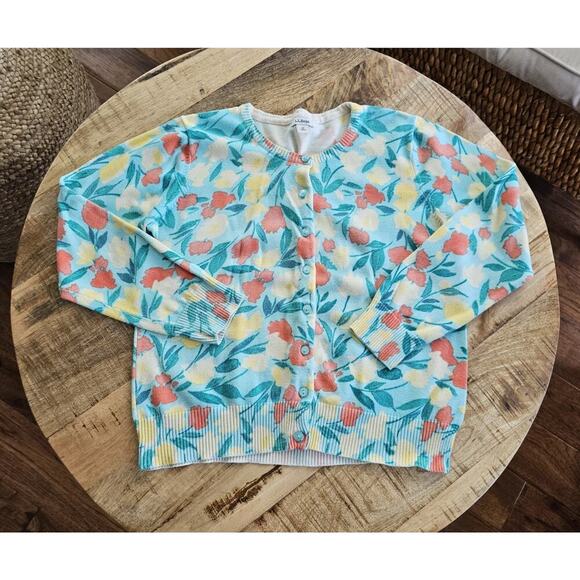 L.L Bean Floral Button Front Cardigan Sweater Cotton Women's M Cottagecore - Picture 1 of 9